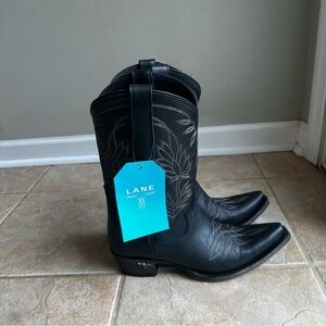 Lane SANDAGA Midi Cowboy Boots Snip Toe Western Jet Black Leather​